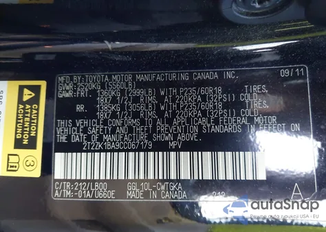 2012 Lexus Rx 350 z USA, uszkodzony, nr VIN 2T2ZK1BA9CC067179